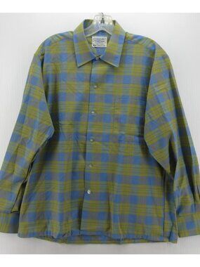 VINTAGE Brent Shirt Medium 70s Disco Leisure Button Down Plaid Woven